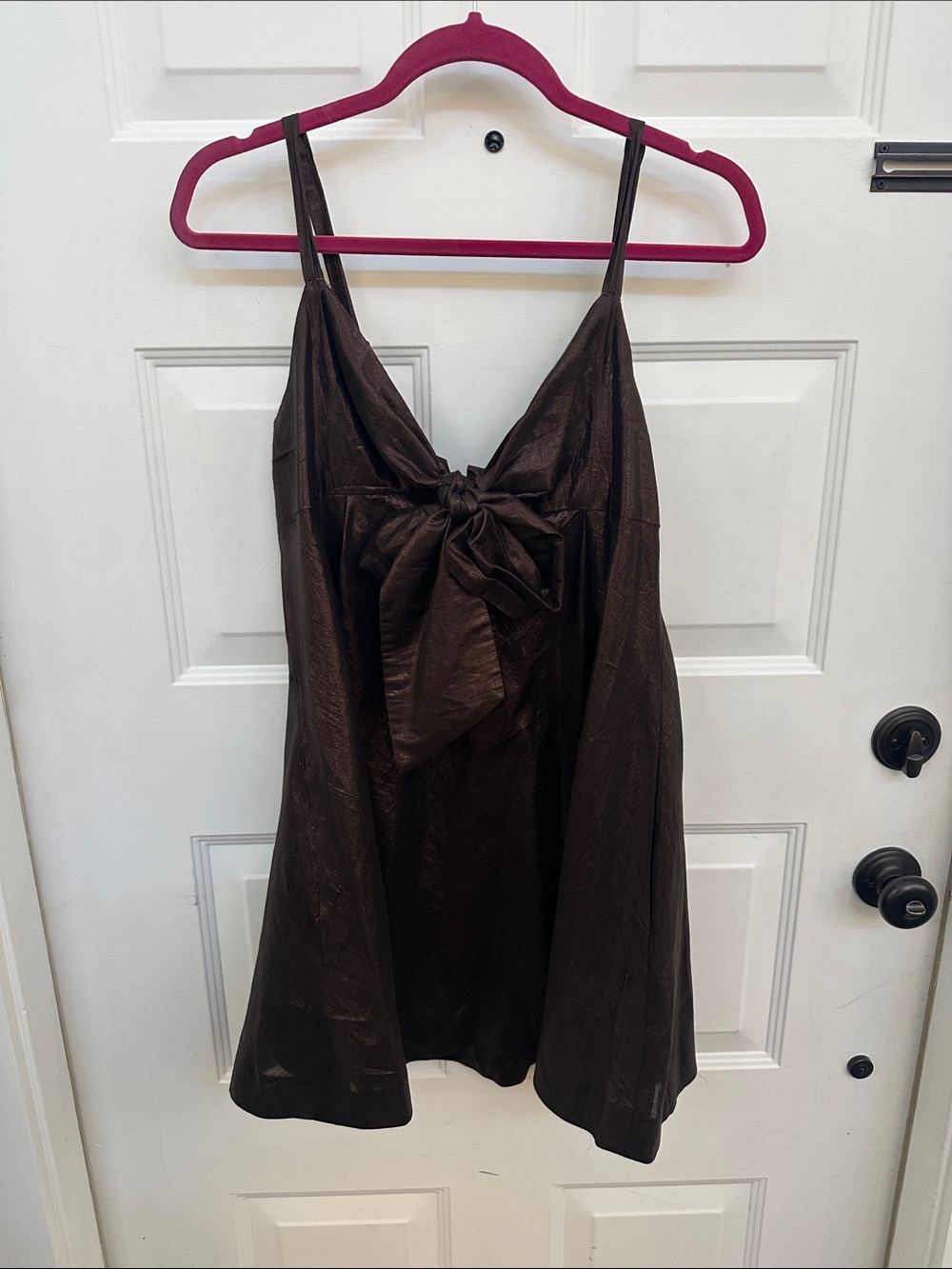 LaRok Brown Satin Bow-Front mini dress